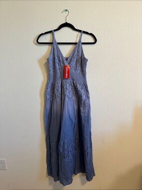 Eyelet Maxi Dress with V-Neck and Spaghetti Straps